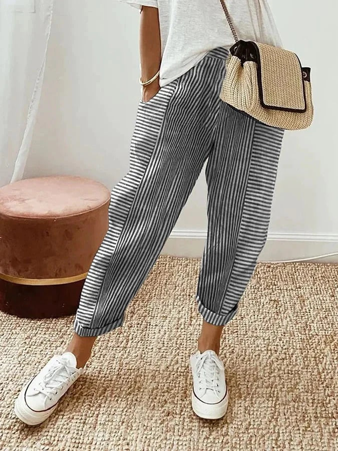 Celia | Klassieke Gestreepte Katoenen Broek