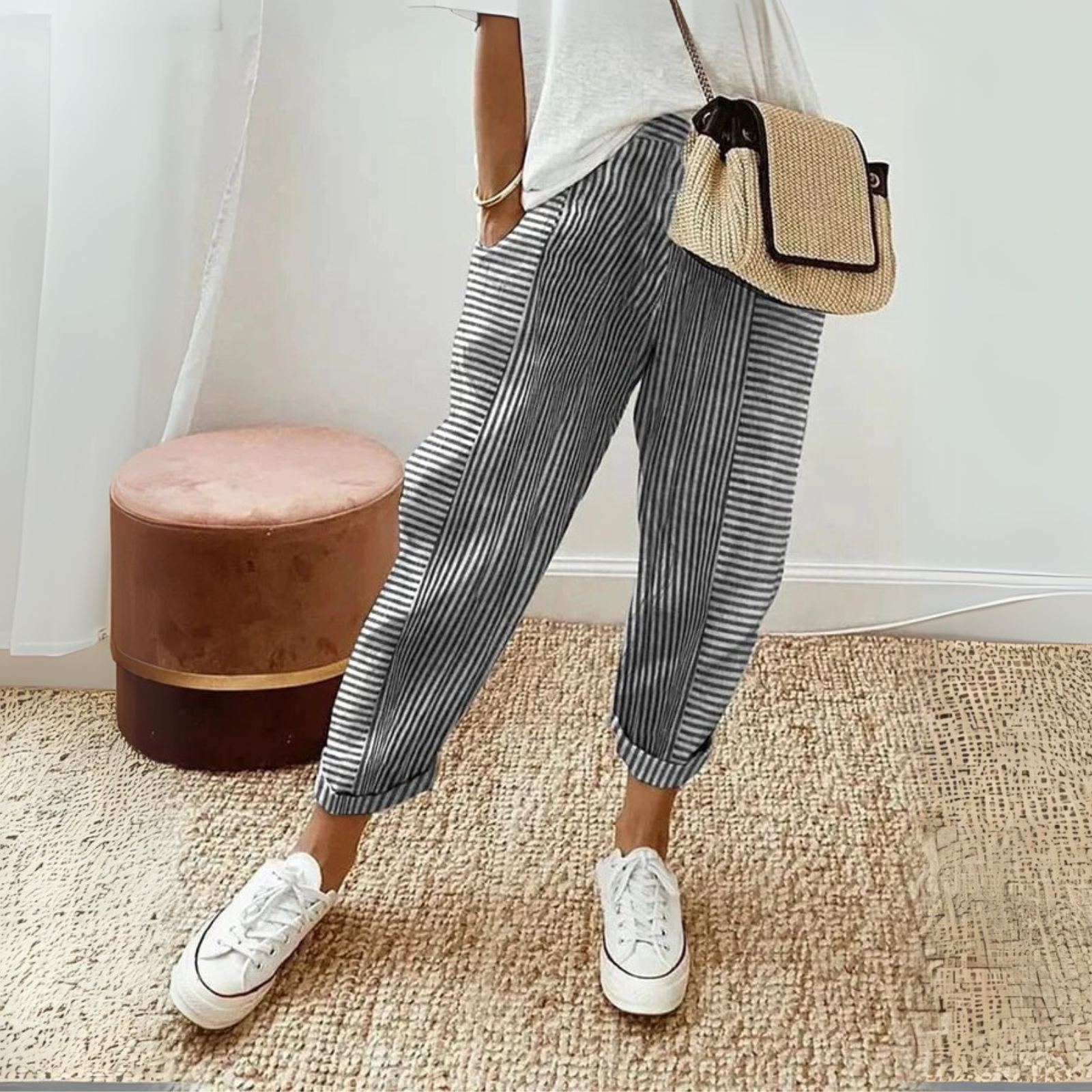 Celia | Klassieke Gestreepte Katoenen Broek